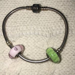 PANDORA BRACELET WITH TWO CHARMS